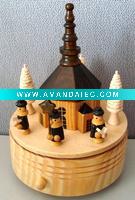 Wholesale wooden christmas music box, church + 3 singers+3 christmas tree