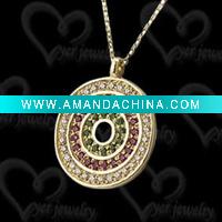 Wholesale sterling silver pendant round in three colors stones
