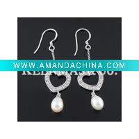 Wholesale fashion silver earrings, dangle earrings, fresh water pearl,OEM