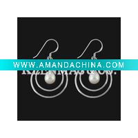 Wholesale fashion silver earrings, hoop earrings, fresh water pearl,OEM