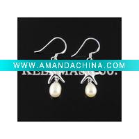Wholesale fashion silver earrings, summer earrings, fresh water pearl,OEM