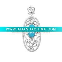Wholesale oval shape wholesale 925 silver charm pendant with turquoise
