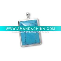 Wholesale Rectangle shape wholesale 925 silver charm pendant with turquoise