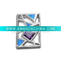 Wholesale rectangle shape 925 silver charm pendant with opal stone