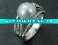 Wholesale sterling silver ring with fresh water pearl and zircon