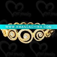 Wholesale Lastest design silver bangles with gold plating, CZ inlaid
