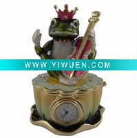 Wholesale DWA00118 Metal Frog Jeweled Trinket Boxes With a Mini Clock