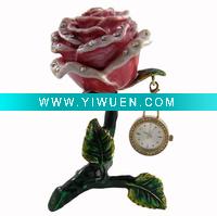 Wholesale DWA00115 Metal Rose Trinket Gift Box With a Mini Table Clock