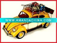 Wholesale ANTIQUE METAL CAR CRAFTS(1934 YELLOW VW BEETLE W/BAGGAGE SHELF 1:12-SCALE)