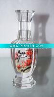 Wholesale long stem vases octagon shape with bird and plum blossom picture inside as decorative modern vases for crystal gift