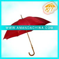 Wholesale wooden J handle red umbrella