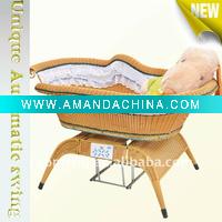 Wholesale rattan mp3&voice control&automatic swing baby crib