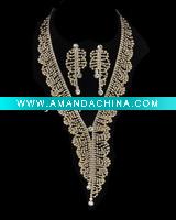 Wholesale 2012 Fashion Glass, Brass Costume Jewelry Set, Necklace & Earrings/Wedding Bridal Jewelry