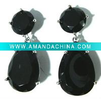 Large jet black stone semi precious earring