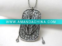 Wholesale WWLNE-4335-Angel wing and crystal stud dog tag style necklace earring set