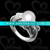 Wholesale silver ring zircon setting pearl exquisite craftmanship