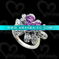Wholesale Flower silver 925 ring in purple stone