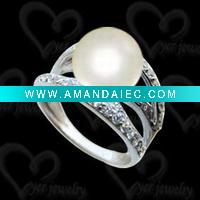Wholesale special ring silver setting pearl and cz stone
