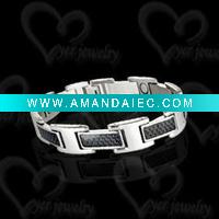 Wholesale magnetic stainless stainless steel bracelet inlay carbon fiber