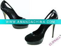 Wholesale 2011 Classcial Guaranteed 100% Genuine Leather High-heeled Lady Shoes in Black Color