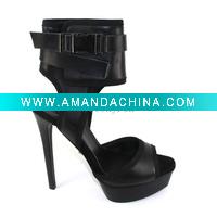 Wholesale 168-3JHVELONY 2011unique design sexy black cowskin super high heel sandals with thick platforms