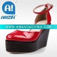 Wholesale Red patent leather high heel platform wedge sandal