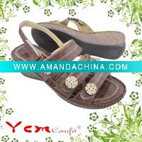 Wholesale PU Wedge heel Sandal with VELCRO