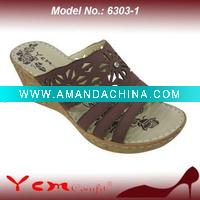 Wholesale PU Fashion Lady Wedge heel Laser Sandal Slipper