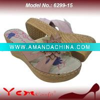 Wholesale PU Fashion Lady Wedge heel Sandal Slipper