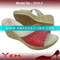 Wholesale PU Fashion Lady Wedge heel Sandal Slipper