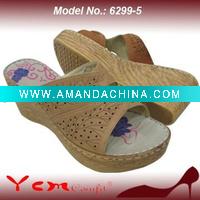 Wholesale PU Fashion Lady Wedge heel Sandal Slipper