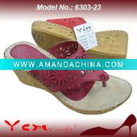 Wholesale PU Fashion Lady Wedge heel Sandal Slipper