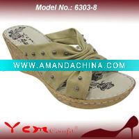 Wholesale PU Fashion Lady Wedge heel Sandal Slipper