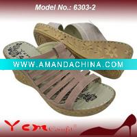 Wholesale PU Fashion Lady Wedge heel Sandal Slipper