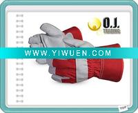 Wholesale Stripe cotton back cow split leather safety Glove
