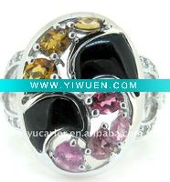 Wholesale 925 sterling silver tourmaline +agate ring