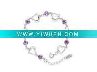 Wholesale 925 sterling silver purple crystal ladies' bracelet