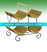 Wholesale 100% Handmade Rattan And Metal Wine Rack