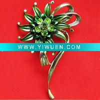 Wholesale New Alloy Rhinestone Vintage Brooch Green Flower