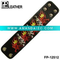 Wholesale Leather bracelet with skulls and flame