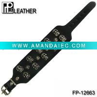 Wholesale Leather bracelet with bullets and skulls