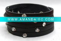 Wholesale Multi Strand W/Stones Leather Bracelet