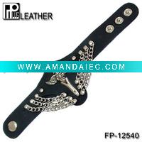 Wholesale Leather bracelet with cross and chains