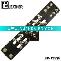 Wholesale Fashion leather bracelet with cross and chains