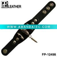 Wholesale Leather bracelet with skull and bullets