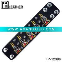 Wholesale Flame and skull leather bracelet