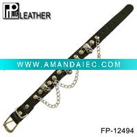 Wholesale Leather bracelet with skulls and chains