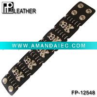 Wholesale Fashion leather bracelet with skulls