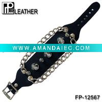 Wholesale Bullet leather bracelet with chains