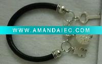 Wholesale Newest lucite ball leather rope bracelet with curb chain/hot sale in teenagers